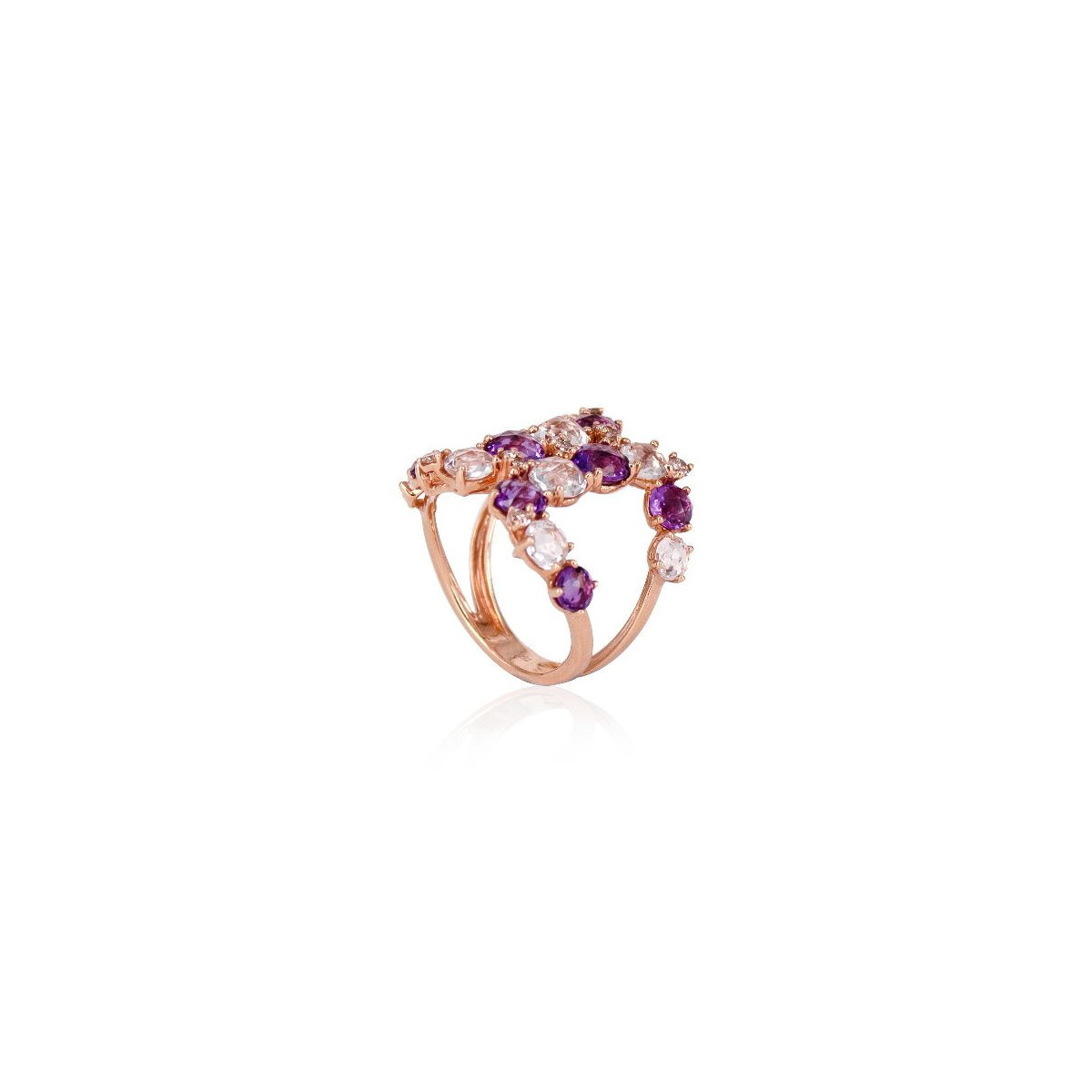 ROSE GOLD RING WITH DIAMONDS, AMETHYSTS AND WHITE TOPAZ