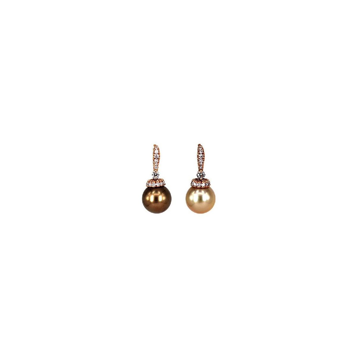 EARRINGS, BRILLIANT PEARLS CHOCOLATE & GOLD