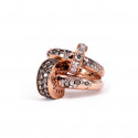 DOUBLE PINK GOLD RING WITH WHITE AND BROWN DIAMONDS
