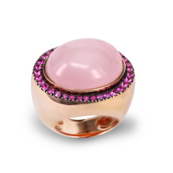 RING WITH RUBIES AND ROSE QUARTZ