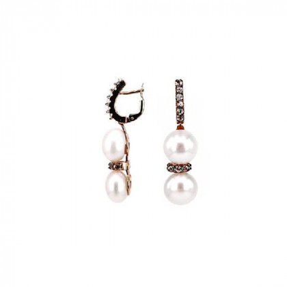 EARRINGS, PINK GOLD AND WHITE TOPACIO & PEARLS
