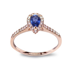RING WITH BLUE CENTRAL PEAR-CUT SAPPHIRE, DIAMOND BAND AND DIAMOND ARM
