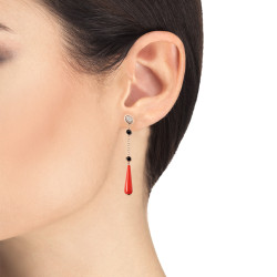 LONG EARRINGS WITH DIAMONDS AND CORAL