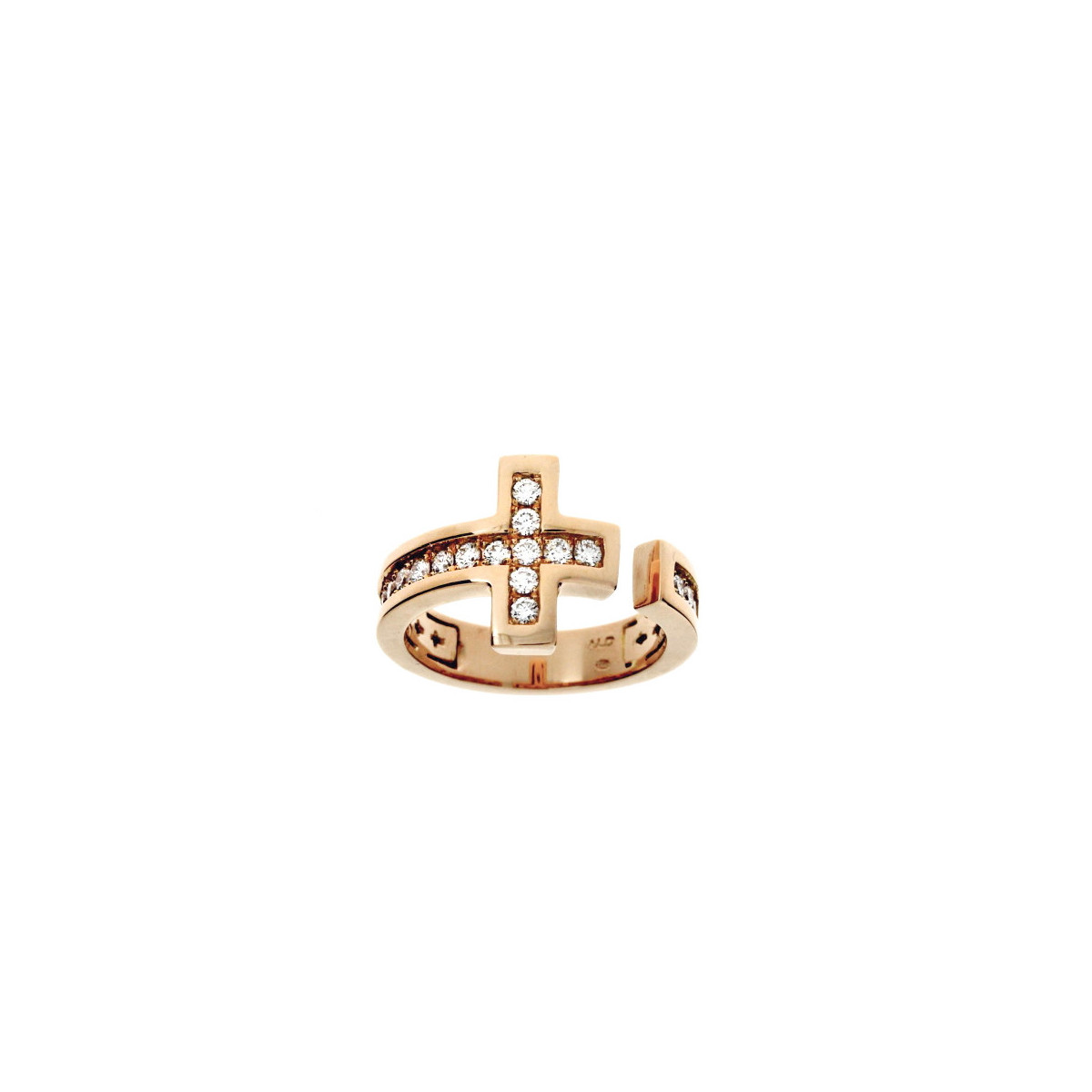 GOLD RING WITH DIAMONDS OPEN CROSS.