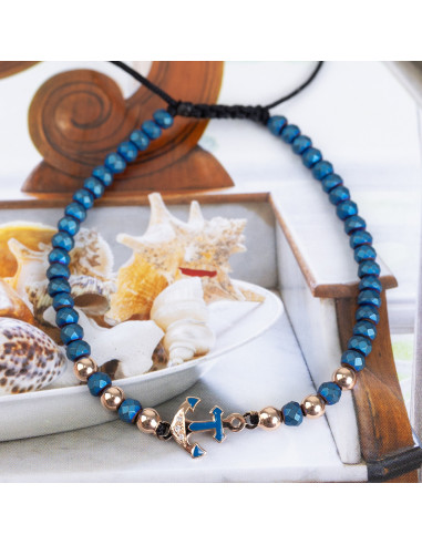 Elegante Pulsera de Hilo de Macrame "Oceáno" Con Oro Rosa Y Diamantes