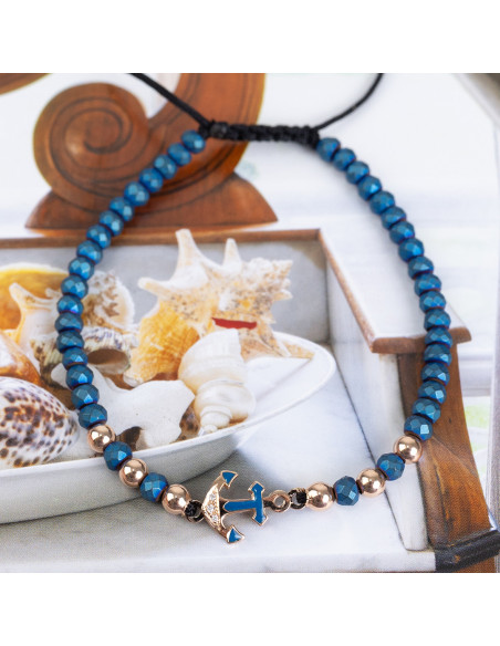 Elegant "Ocean" Macrame Thread Bracelet With Rose Gold and Diamonds