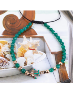 "Sea" Thread Bracelet With Rose Gold Beads, Hematites and Diamonds