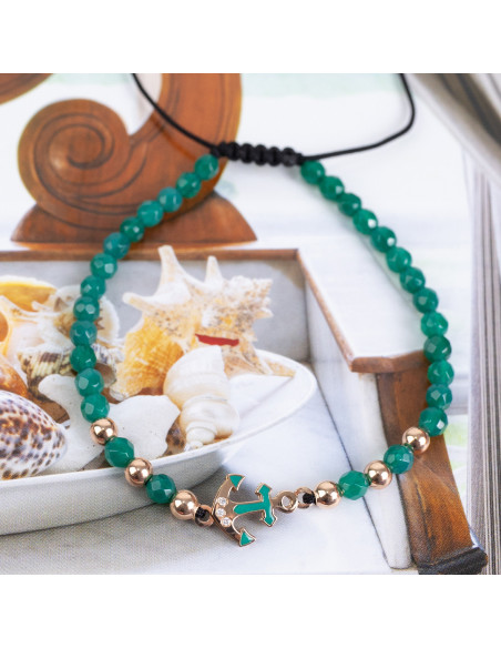 "Sea" Thread Bracelet With Rose Gold Beads, Hematites and Diamonds