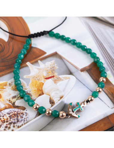 Pulsera de Hilo "Mar" Con Cuentas De Oro Rosa, Hematites y Diamantes