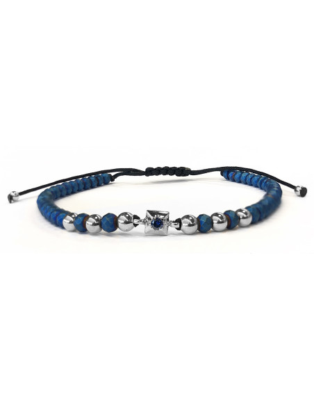 Elegante Pulsera ccon Oro Blanco, Hematites Azules y  Zafiro