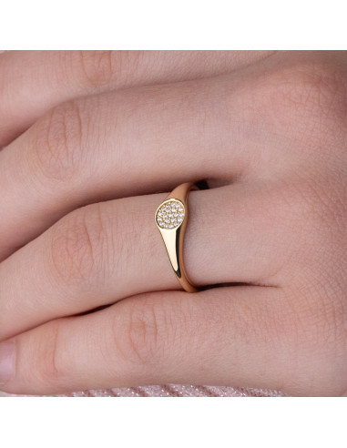 Yellow Gold Zirconia Seal Ring ‘Sara’ - Elegance