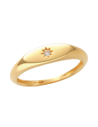 Yellow Gold Zirconia Seal Ring ‘Sabrina’ - Elegance