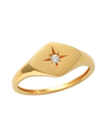 Anillo Sello Circonitas Oro Amarillo "Sonia" Brillo para tu Estilo