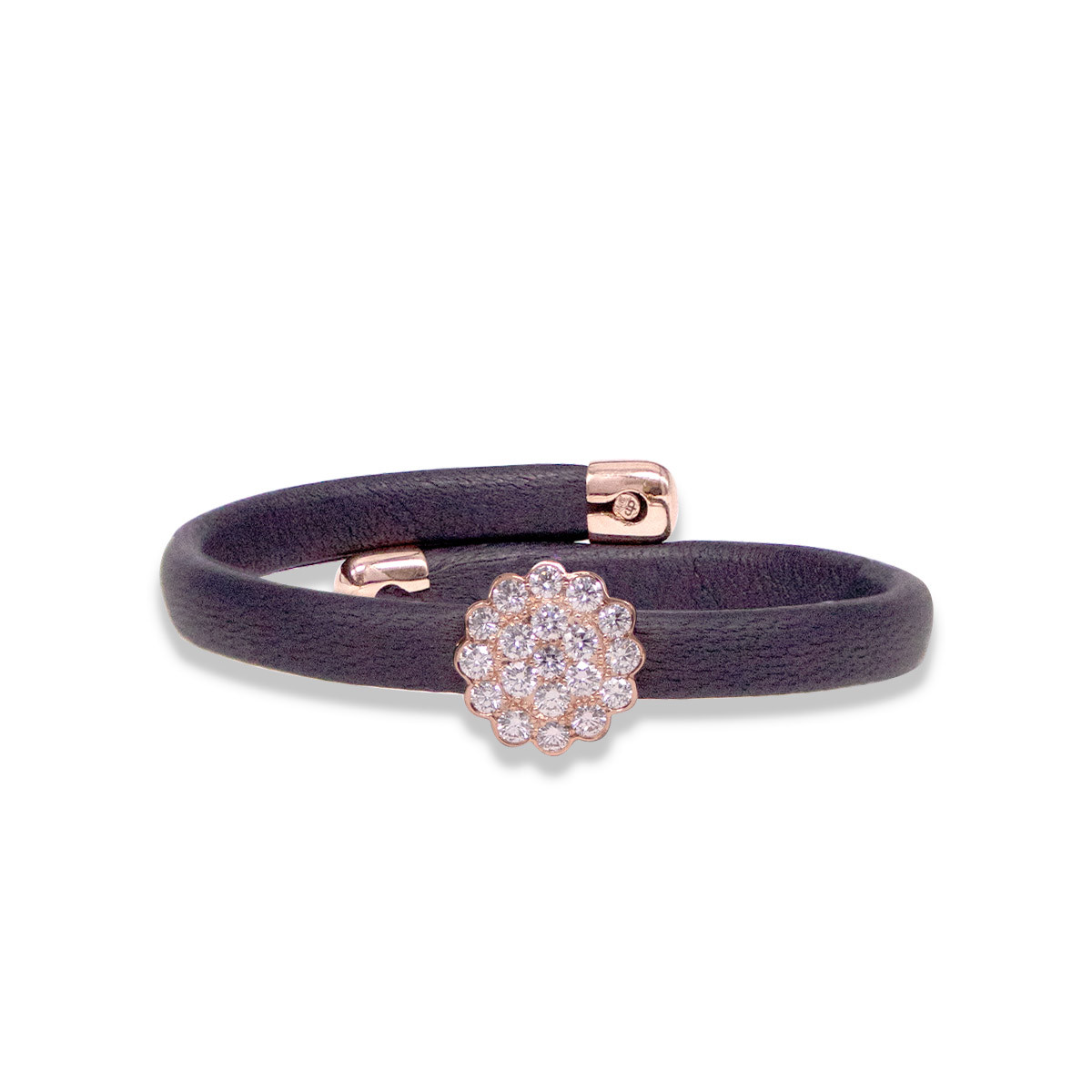 BLACK LEATHER BRACELET WITH ROSE GOLD AND DIAMONDS