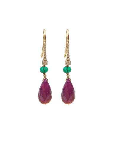 Pendientes  con Rubí, Esmeraldas y Diamantes: Una Sinfonía de Color