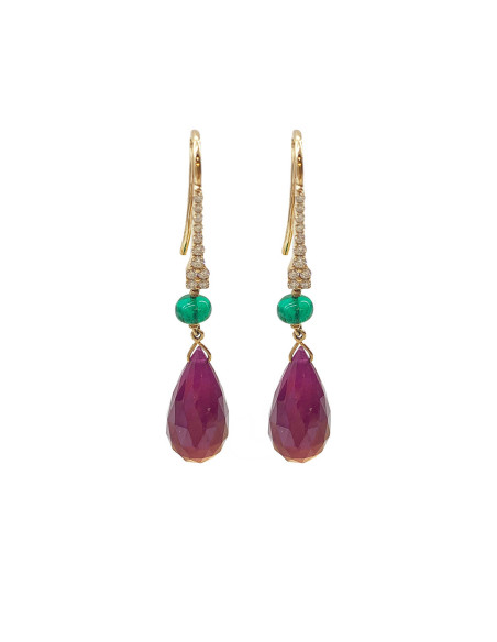 Pendientes  con Rubí, Esmeraldas y Diamantes: Una Sinfonía de Color