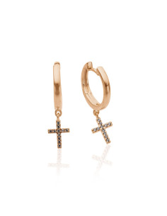 Aros de Oro Rosa con Cruz de Diamantes: Un Símbolo de Elegancia y Fe 2