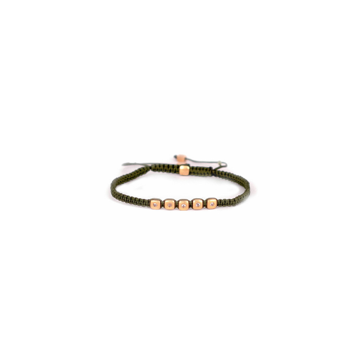 BRACELET MADE OF GREEN THREAD AND ROSE GOLD