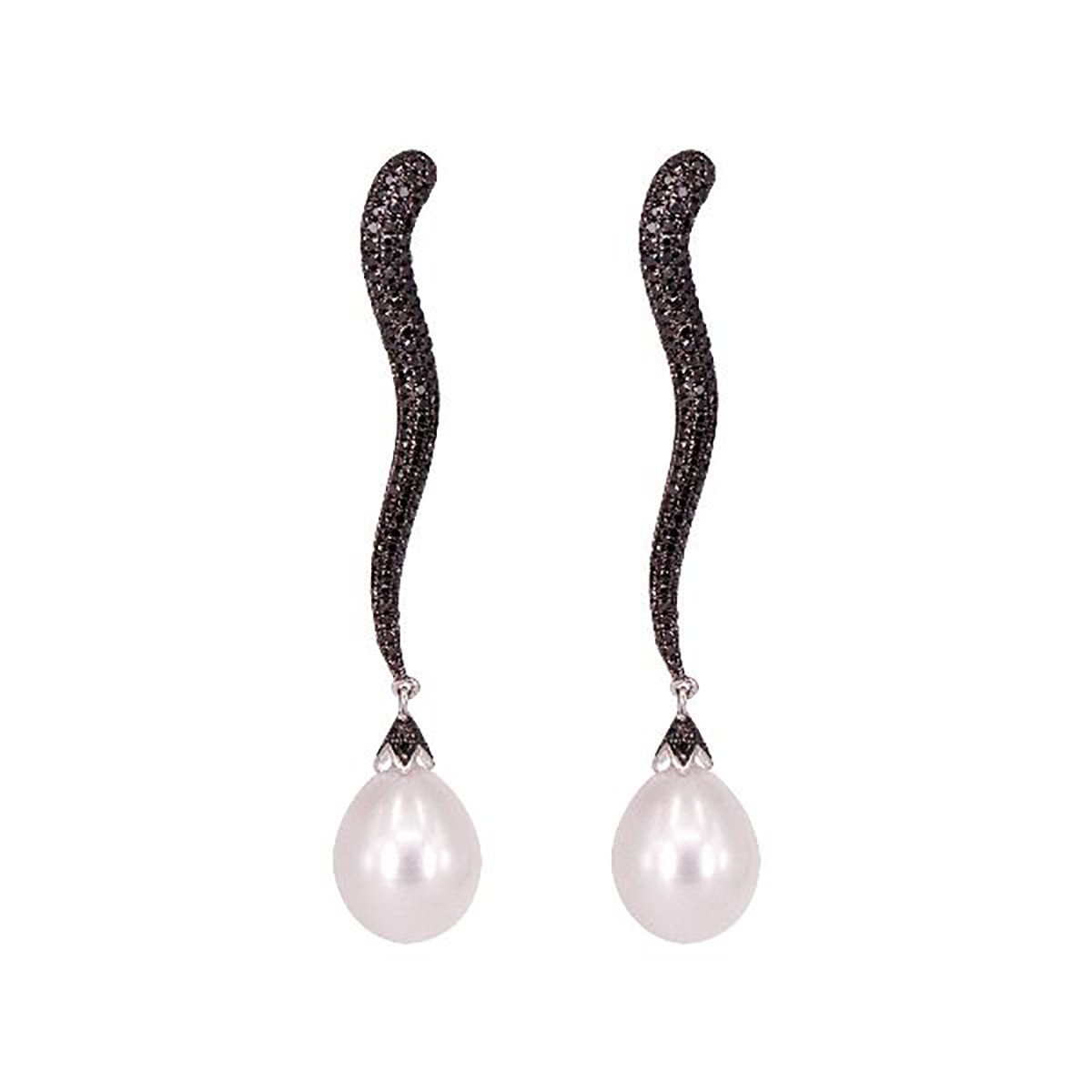 EARRINGS, WAVE WITH BRILLIANT AND PEARL