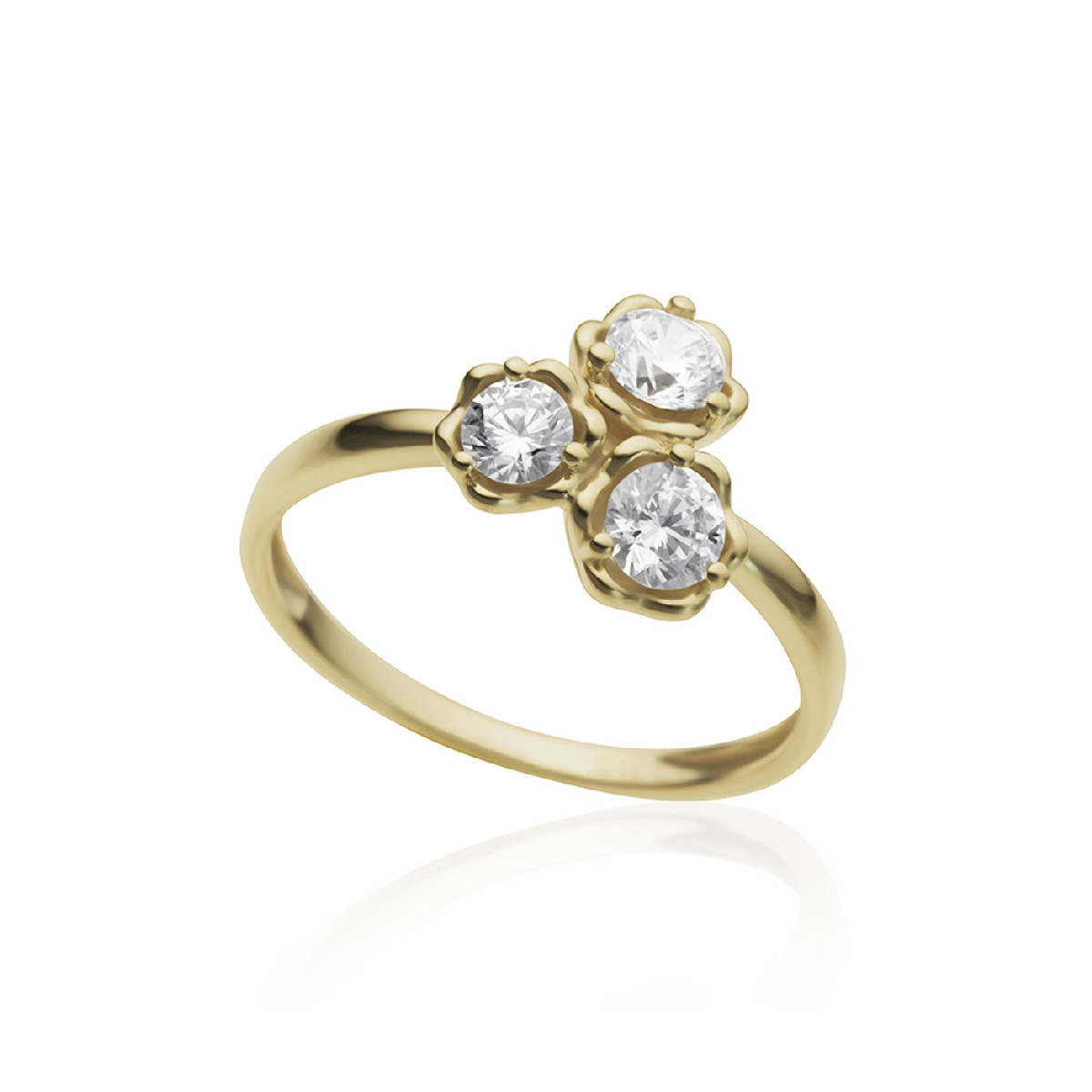 YELLOW GOLD AND ZIRCONIA TRIPLET RING