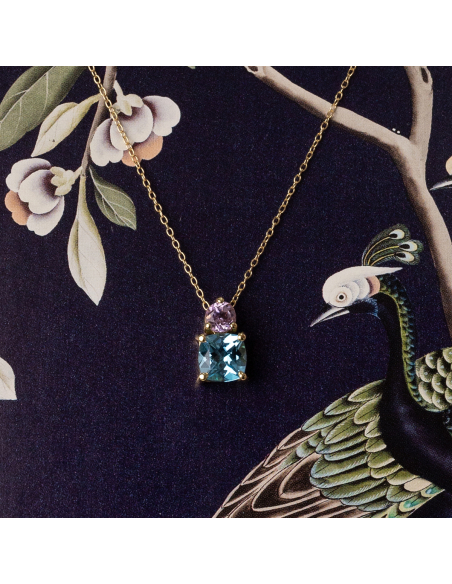 Collar Oro Amarillo 18Kt Topacio Azul Amatista | Joyería Elegante