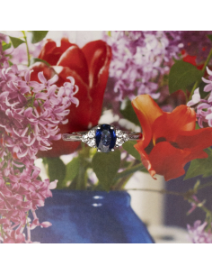 Blue Sapphire Diamond Ring 18K White Gold - Timeless Elegance