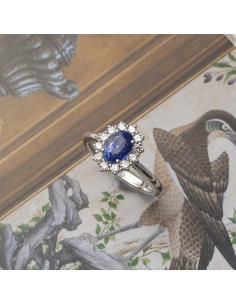 Anillo Zafiro Azul Diamantes Halo Oro Blanco 18K - Elegancia Real 2