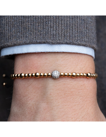 Pulsera de Hilo Macramé Oro Amarillo y Diamantes | Esfera Brillante