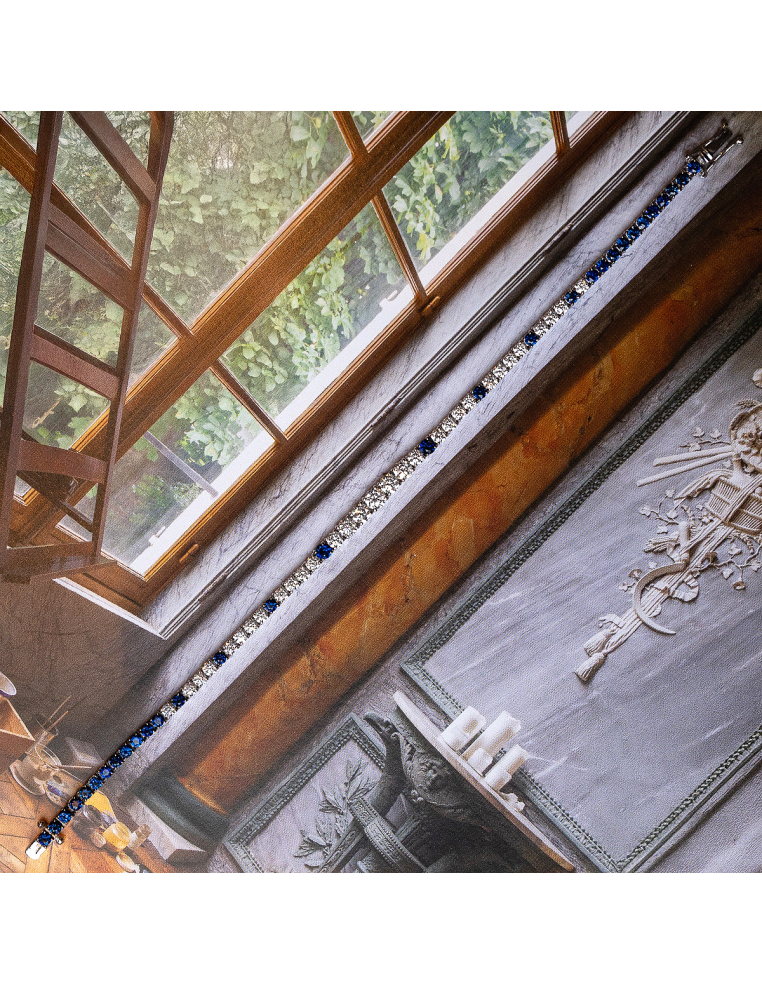 BRILLO ETERNO: PULSERA RIVIERA DE ORO BLANCO CON DIAMANTES Y ZAFIROS