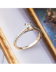 Solitario con Pavé | Anillo de Compromiso | Oro Amarillo Diamantes