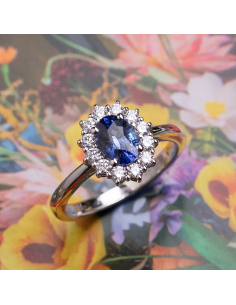 White Gold Engagement Ring with Sapphire and Diamonds | PR Jewellers