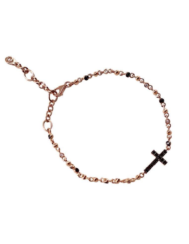 Pulsera de oro con cruz de diamantes bicolor – Sofisticación y estilo