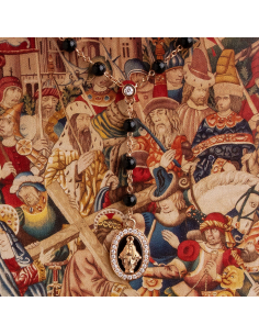 Rose Gold Rosary Necklace with Onyx and Diamonds - Sacred