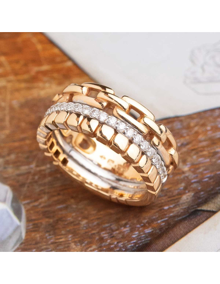 Anillo de oro 18K con diamantes brillantes – Diseño moderno y versátil