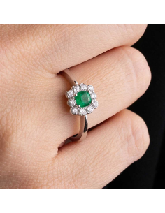 Anillo de Compromiso Oro Blanco, Esmeralda y Diamantes | PR Joyeros