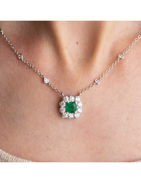 Collar esmeralda y diamantes en oro blanco – Alta joyería | PR Joyeros
