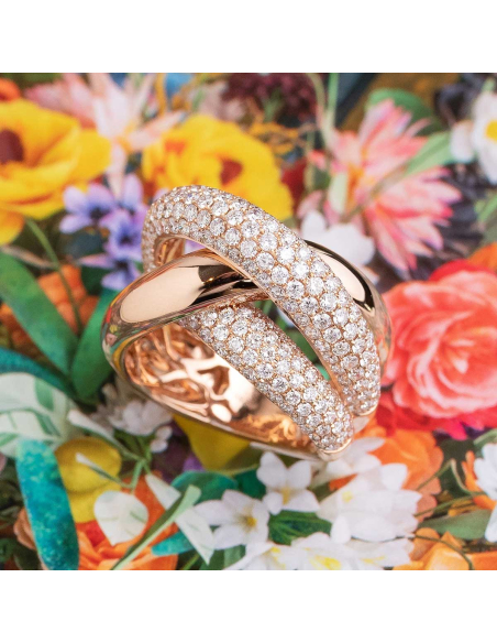Anillo de oro rosa con diamantes entrelazado | PR Joyeros