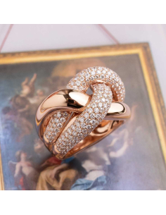 Anillo ancho oro rosa con diamantes brillantes | PR Joyeros