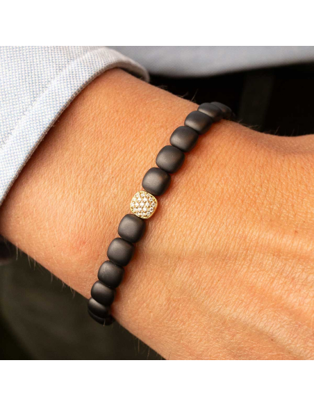 Pulsera macramé de hilo negro con oro rosa y diamantes | PR Joyeros