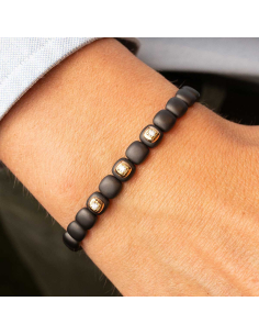 Ceramic bracelet, rose gold with three diamond charms | PR Jewellers