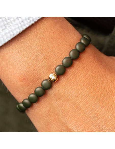 Green ceramic bracelet with gold and brilliant diamond | PR Jewellers