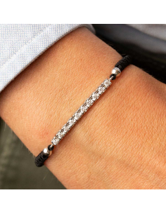 White gold bracelet with diamonds and black macramé | PR Jewellers