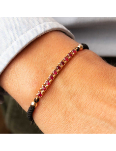 Bracelet with rubies in 18kt rose gold and black macramé | PR Joyeros