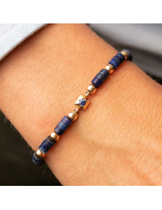 BRACELET ‘ADONIS’ MADE OF THREAD WITH ROSE GOLD, LAPIS LAZULI AND SAPPHIRE CHARMS