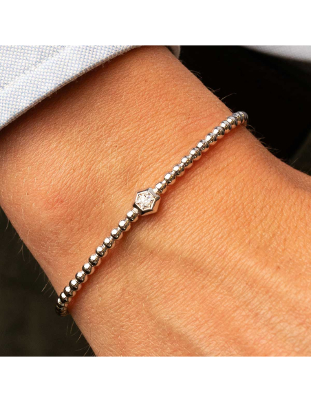 Elastic bracelet white gold with round-cut diamond | PR Jewellers