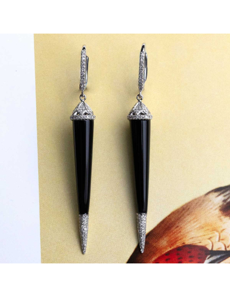White gold earrings with onyx and diamonds - Bold elegance