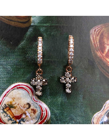 Pendientes de aro en oro rosa con diamantes – Lujo chic PR Joyeros
