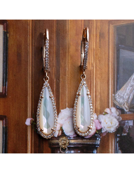 Rose gold earrings with diamonds and mother of pearl - Elegant sparkle