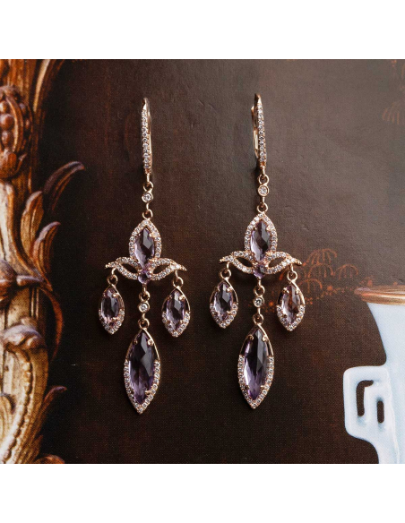 Pendientes de oro rosa con amatistas y diamantes – PR Joyeros