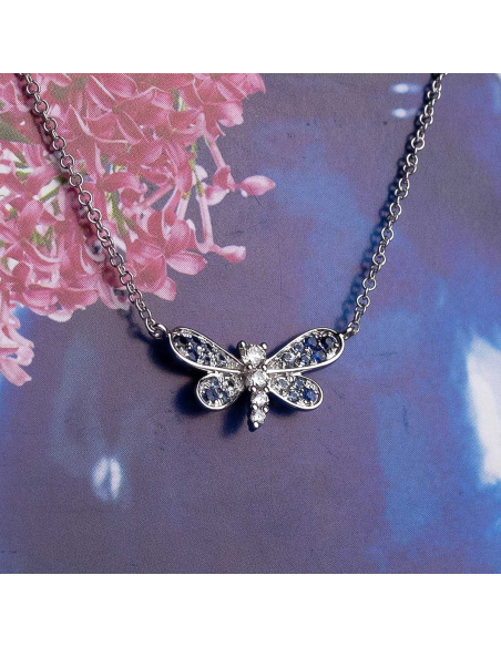 Collar mariposa oro blanco con diamantes y zafiros – PR Joyeros